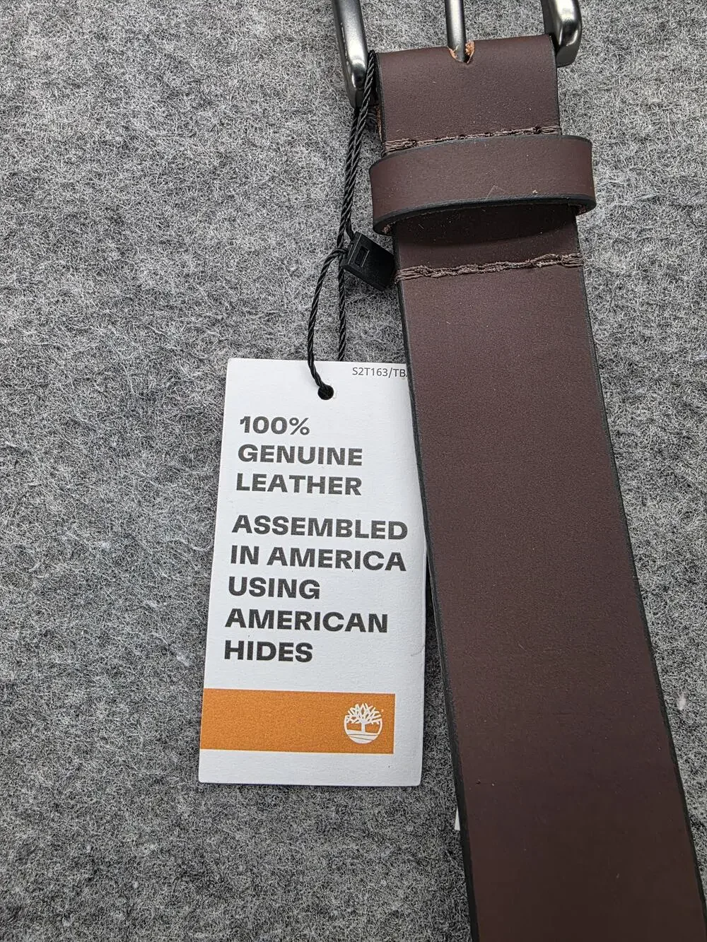 Timberland Belt Mens 32 Brown Leather Work Belt Assembled In USA Logo Buckle